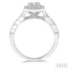 3/8 Ctw Emerald Shape Round Cut and Baguette Diamond Fusion Engagement Ring in 14K White Gold 3/8 Ctw Emerald Shape Round Cut and Baguette Diamond Fusion Engagement Ring in 14K White Gold