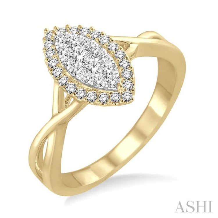 1/3 Ctw Marquise Shape Round Cut Diamond Lovebright Ring in 14K Yellow and White Gold 1/3 Ctw Marquise Shape Round Cut Diamond Lovebright Ring in 14K Yellow and White Gold