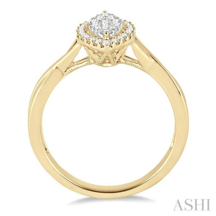 1/3 Ctw Marquise Shape Round Cut Diamond Lovebright Ring in 14K Yellow and White Gold 1/3 Ctw Marquise Shape Round Cut Diamond Lovebright Ring in 14K Yellow and White Gold