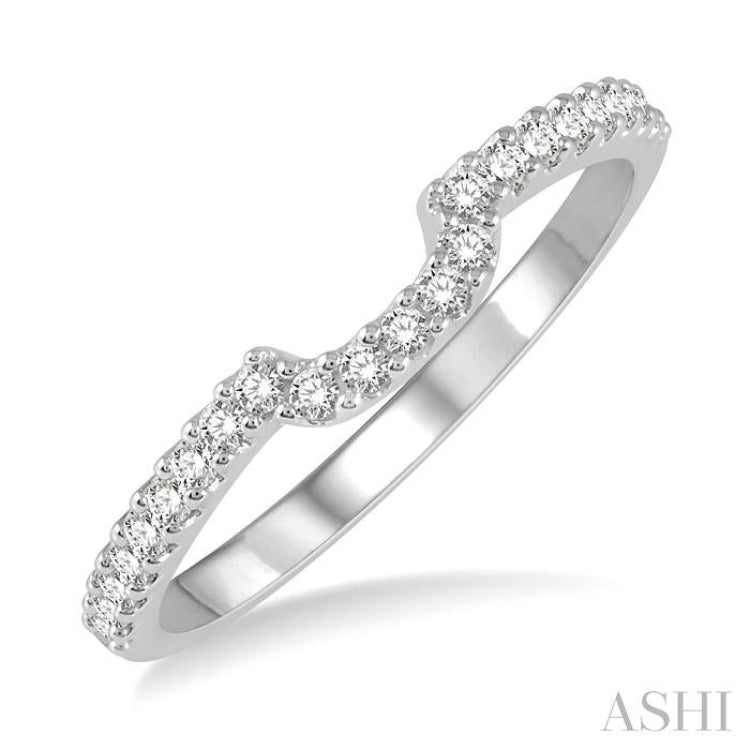 1/5 Ctw U-Shape Center Round Cut Diamond Wedding Band in 14K White Gold 1/5 Ctw U-Shape Center Round Cut Diamond Wedding Band in 14K White Gold