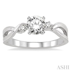 3/8 Ctw Diamond Engagement Ring with 1/3 Ct Round Cut Center Stone in 14K White Gold 3/8 Ctw Diamond Engagement Ring with 1/3 Ct Round Cut Center Stone in 14K White Gold