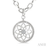 1/20 Ctw Circle medallion Single Cut Diamond Pendant With Chain in Sterling Silver