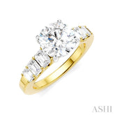 1 Ctw Round Shape Emerald and Round Cut Diamond Semi-Mount Engagement Ring in 14K Yellow and White Gold