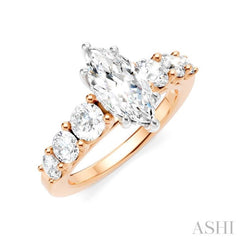 1 1/10 Ctw Marquise Shape Round Cut Diamond Semi-Mount Engagement Ring in 14K Rose and White Gold 1 1/10 Ctw Marquise Shape Round Cut Diamond Semi-Mount Engagement Ring in 14K Rose and White Gold