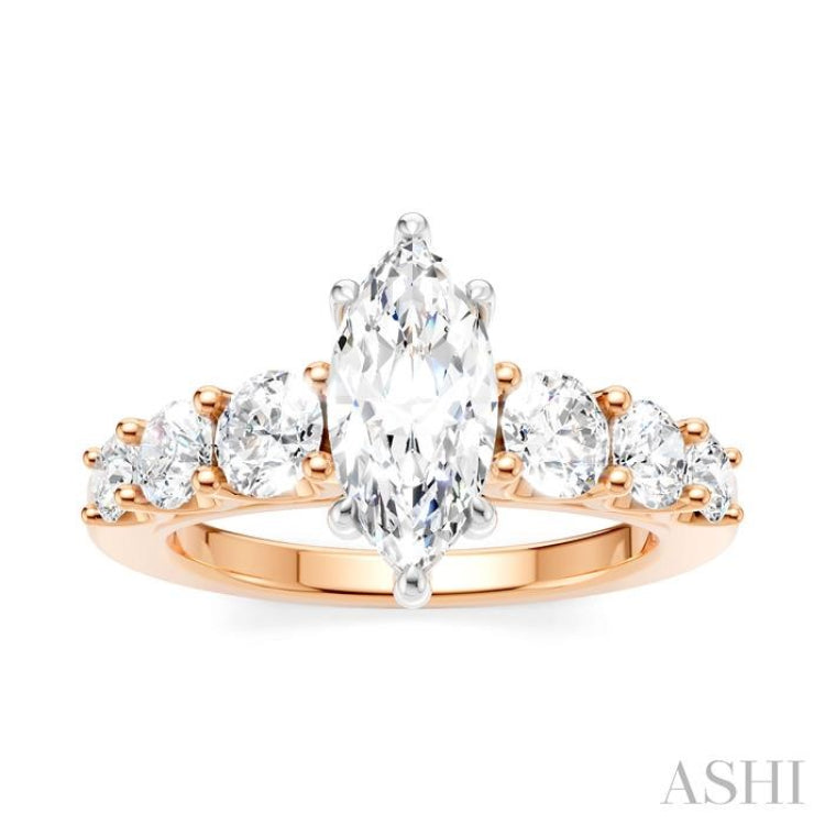 1 1/10 Ctw Marquise Shape Round Cut Diamond Semi-Mount Engagement Ring in 14K Rose and White Gold 1 1/10 Ctw Marquise Shape Round Cut Diamond Semi-Mount Engagement Ring in 14K Rose and White Gold