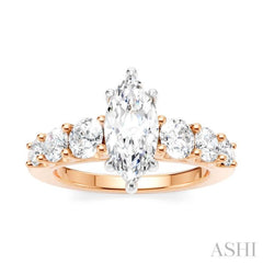 1 1/10 Ctw Marquise Shape Round Cut Diamond Semi-Mount Engagement Ring in 14K Rose and White Gold 1 1/10 Ctw Marquise Shape Round Cut Diamond Semi-Mount Engagement Ring in 14K Rose and White Gold