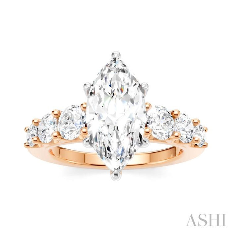 1 1/10 Ctw Marquise Shape Round Cut Diamond Semi-Mount Engagement Ring in 14K Rose and White Gold 1 1/10 Ctw Marquise Shape Round Cut Diamond Semi-Mount Engagement Ring in 14K Rose and White Gold