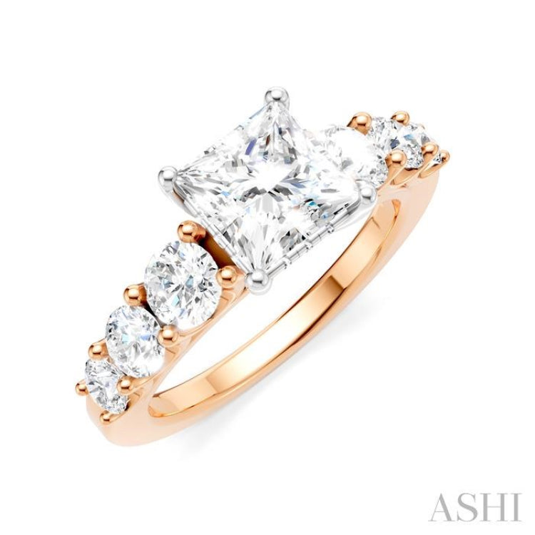 1 1/10 Ctw Princess Shape Round Cut Diamond Semi-Mount Engagement Ring in 14K Rose and White Gold 1 1/10 Ctw Princess Shape Round Cut Diamond Semi-Mount Engagement Ring in 14K Rose and White Gold