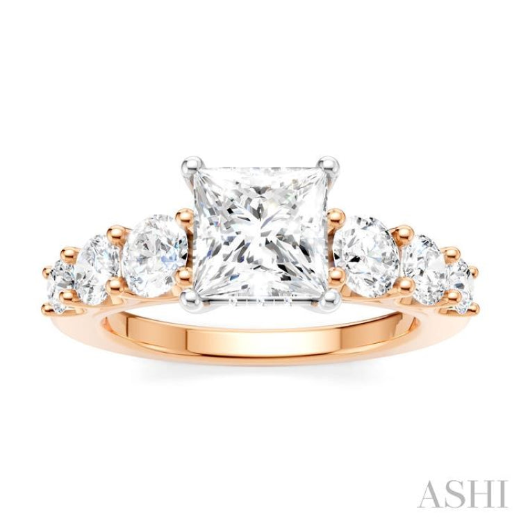 1 1/10 Ctw Princess Shape Round Cut Diamond Semi-Mount Engagement Ring in 14K Rose and White Gold 1 1/10 Ctw Princess Shape Round Cut Diamond Semi-Mount Engagement Ring in 14K Rose and White Gold
