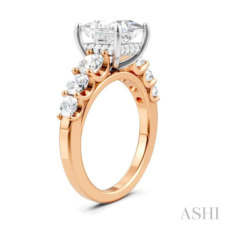 1 1/10 Ctw Princess Shape Round Cut Diamond Semi-Mount Engagement Ring in 14K Rose and White Gold 1 1/10 Ctw Princess Shape Round Cut Diamond Semi-Mount Engagement Ring in 14K Rose and White Gold
