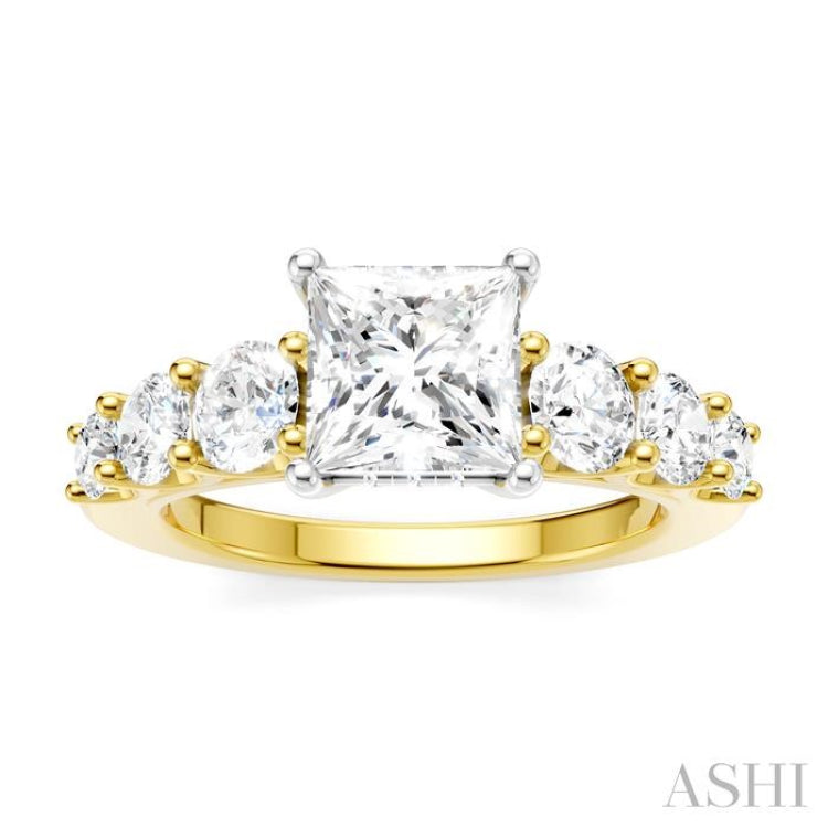 1 1/10 Ctw Princess Shape Round Cut Diamond Semi-Mount Engagement Ring in 14K Yellow and White Gold 1 1/10 Ctw Princess Shape Round Cut Diamond Semi-Mount Engagement Ring in 14K Yellow and White Gold