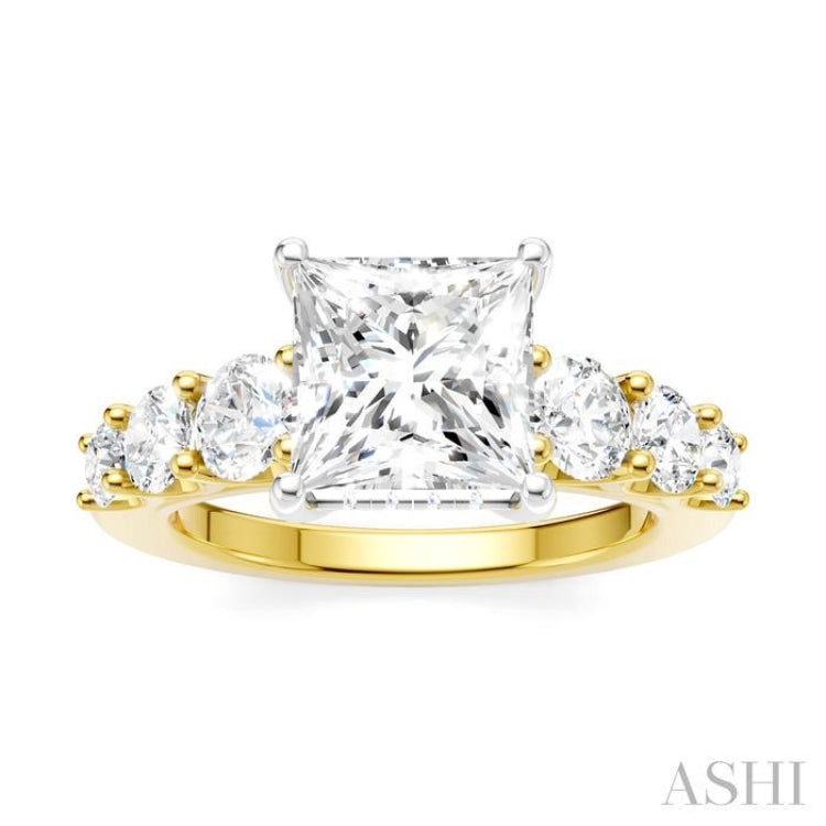 1 1/10 Ctw Princess Shape Round Cut Diamond Semi-Mount Engagement Ring in 14K Yellow and White Gold 1 1/10 Ctw Princess Shape Round Cut Diamond Semi-Mount Engagement Ring in 14K Yellow and White Gold
