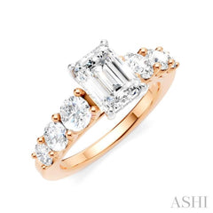 1 1/10 Ctw Emerald Shape Round Cut Diamond Semi-Mount Engagement Ring in 14K Rose and White Gold 1 1/10 Ctw Emerald Shape Round Cut Diamond Semi-Mount Engagement Ring in 14K Rose and White Gold