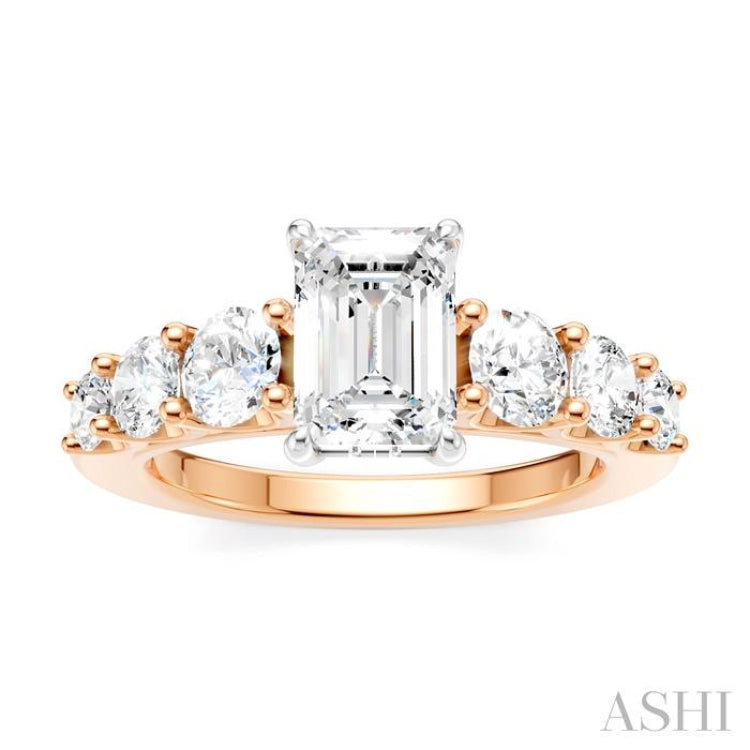 1 1/10 Ctw Emerald Shape Round Cut Diamond Semi-Mount Engagement Ring in 14K Rose and White Gold 1 1/10 Ctw Emerald Shape Round Cut Diamond Semi-Mount Engagement Ring in 14K Rose and White Gold