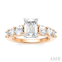 1 1/10 Ctw Emerald Shape Round Cut Diamond Semi-Mount Engagement Ring in 14K Rose and White Gold 1 1/10 Ctw Emerald Shape Round Cut Diamond Semi-Mount Engagement Ring in 14K Rose and White Gold