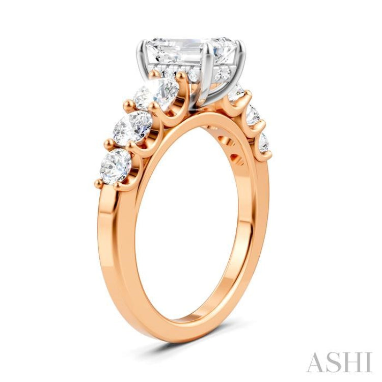 1 1/10 Ctw Emerald Shape Round Cut Diamond Semi-Mount Engagement Ring in 14K Rose and White Gold 1 1/10 Ctw Emerald Shape Round Cut Diamond Semi-Mount Engagement Ring in 14K Rose and White Gold