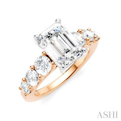 1 1/10 Ctw Emerald Shape Round Cut Diamond Semi-Mount Engagement Ring in 14K Rose and White Gold 1 1/10 Ctw Emerald Shape Round Cut Diamond Semi-Mount Engagement Ring in 14K Rose and White Gold