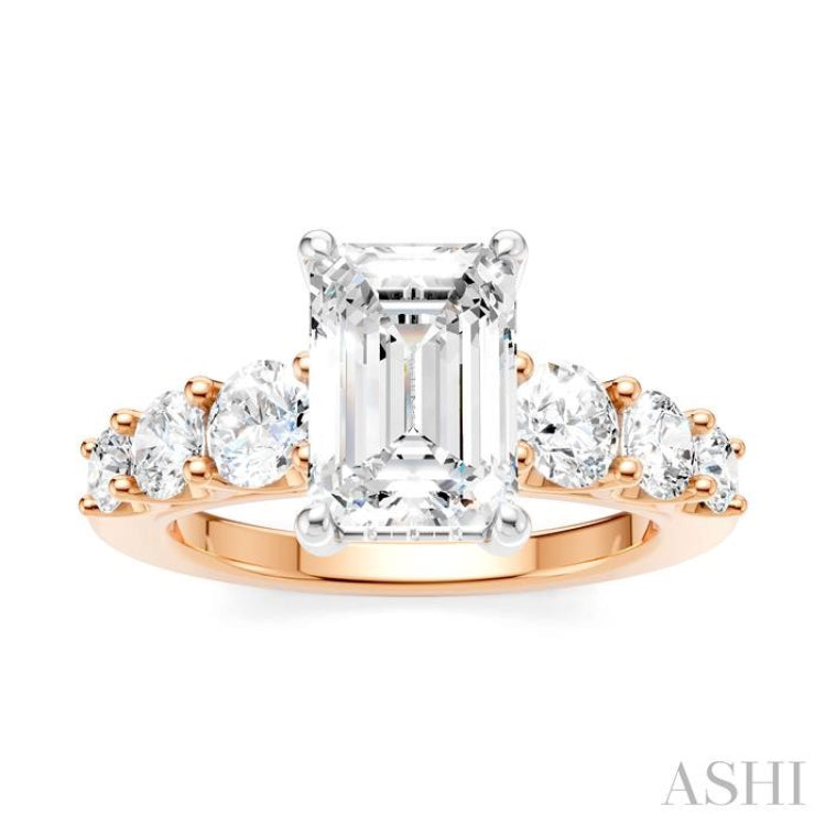 1 1/10 Ctw Emerald Shape Round Cut Diamond Semi-Mount Engagement Ring in 14K Rose and White Gold 1 1/10 Ctw Emerald Shape Round Cut Diamond Semi-Mount Engagement Ring in 14K Rose and White Gold