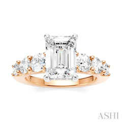 1 1/10 Ctw Emerald Shape Round Cut Diamond Semi-Mount Engagement Ring in 14K Rose and White Gold 1 1/10 Ctw Emerald Shape Round Cut Diamond Semi-Mount Engagement Ring in 14K Rose and White Gold