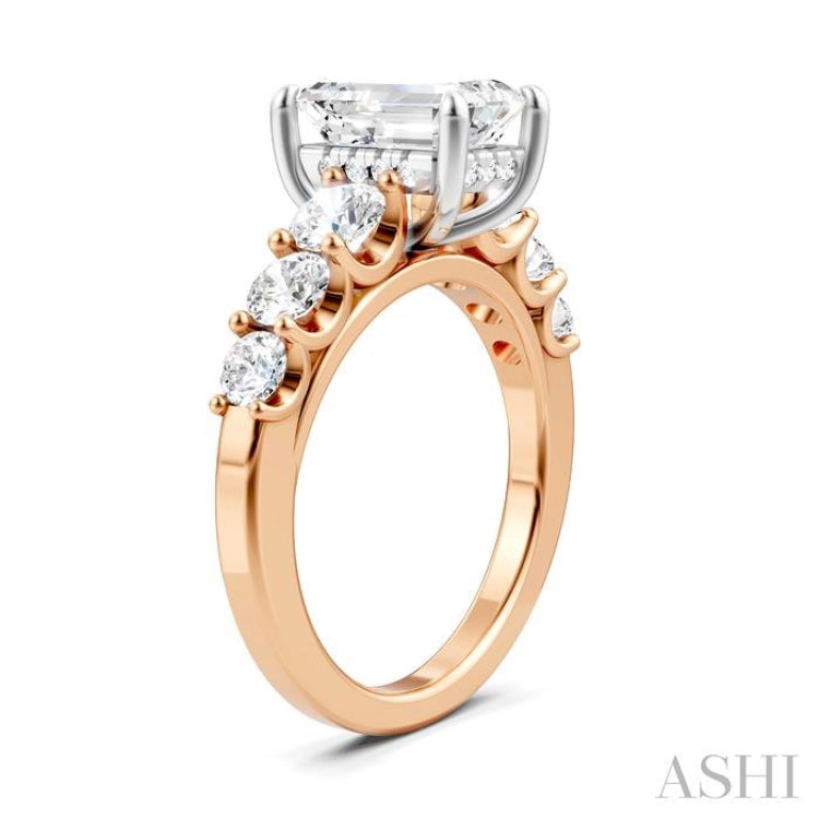 1 1/10 Ctw Emerald Shape Round Cut Diamond Semi-Mount Engagement Ring in 14K Rose and White Gold 1 1/10 Ctw Emerald Shape Round Cut Diamond Semi-Mount Engagement Ring in 14K Rose and White Gold