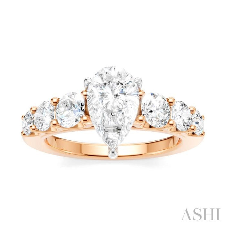 1 1/10 Ctw Pear Shape Round Cut Diamond Semi-Mount Engagement Ring in 14K Rose and White Gold 1 1/10 Ctw Pear Shape Round Cut Diamond Semi-Mount Engagement Ring in 14K Rose and White Gold