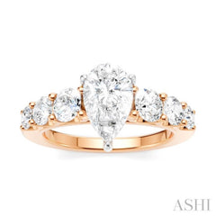 1 1/10 Ctw Pear Shape Round Cut Diamond Semi-Mount Engagement Ring in 14K Rose and White Gold 1 1/10 Ctw Pear Shape Round Cut Diamond Semi-Mount Engagement Ring in 14K Rose and White Gold