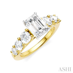 1 1/10 Ctw Emerald Shape Round Cut Diamond Semi-Mount Engagement Ring in 14K Yellow and White Gold 1 1/10 Ctw Emerald Shape Round Cut Diamond Semi-Mount Engagement Ring in 14K Yellow and White Gold