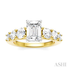 1 1/10 Ctw Emerald Shape Round Cut Diamond Semi-Mount Engagement Ring in 14K Yellow and White Gold 1 1/10 Ctw Emerald Shape Round Cut Diamond Semi-Mount Engagement Ring in 14K Yellow and White Gold
