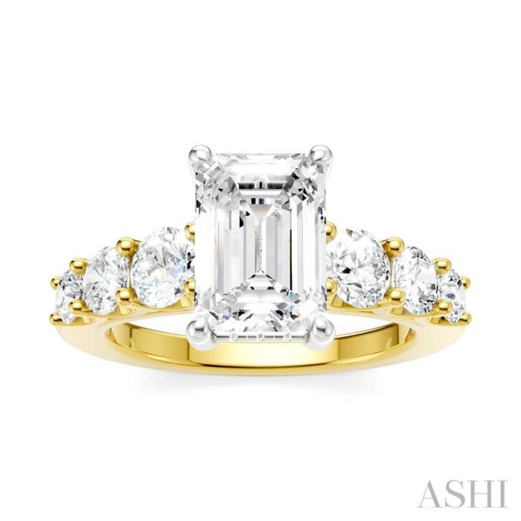 1 1/10 Ctw Emerald Shape Round Cut Diamond Semi-Mount Engagement Ring in 14K Yellow and White Gold 1 1/10 Ctw Emerald Shape Round Cut Diamond Semi-Mount Engagement Ring in 14K Yellow and White Gold