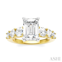 1 1/10 Ctw Emerald Shape Round Cut Diamond Semi-Mount Engagement Ring in 14K Yellow and White Gold 1 1/10 Ctw Emerald Shape Round Cut Diamond Semi-Mount Engagement Ring in 14K Yellow and White Gold