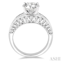 1 1/2 Ctw Baguette and Round Cut Diamond Round Shape Semi-Mount Engagement Ring in 14K White Gold 1 1/2 Ctw Baguette and Round Cut Diamond Round Shape Semi-Mount Engagement Ring in 14K White Gold