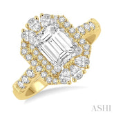 5/8 Ctw Octagonal Shape Pear and Round Cut Diamond Semi-Mount Engagement Ring in 14K Yellow and White Gold