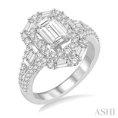 1 1/10 Ctw Emerald Shape Baguette and Round Cut Diamond Semi-Mount Engagement Ring in 14K White Gold 1 1/10 Ctw Emerald Shape Baguette and Round Cut Diamond Semi-Mount Engagement Ring in 14K White Gold