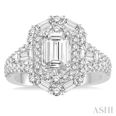 1 1/10 Ctw Emerald Shape Baguette and Round Cut Diamond Semi-Mount Engagement Ring in 14K White Gold 1 1/10 Ctw Emerald Shape Baguette and Round Cut Diamond Semi-Mount Engagement Ring in 14K White Gold
