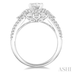 1 1/10 Ctw Emerald Shape Baguette and Round Cut Diamond Semi-Mount Engagement Ring in 14K White Gold 1 1/10 Ctw Emerald Shape Baguette and Round Cut Diamond Semi-Mount Engagement Ring in 14K White Gold