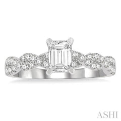 7/8 ctw Twisted Shank Round Cut Diamond Engagement Ring With 1/2 ct Emerald Cut Center Stone in 14K White Gold 7/8 ctw Twisted Shank Round Cut Diamond Engagement Ring With 1/2 ct Emerald Cut Center Stone in 14K White Gold
