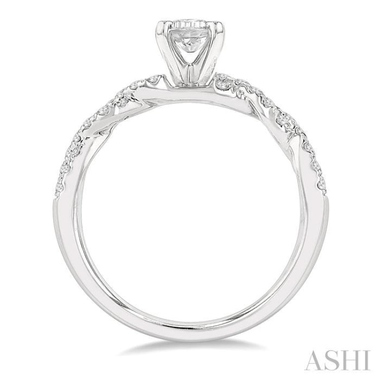 7/8 ctw Twisted Shank Round Cut Diamond Engagement Ring With 1/2 ct Emerald Cut Center Stone in 14K White Gold 7/8 ctw Twisted Shank Round Cut Diamond Engagement Ring With 1/2 ct Emerald Cut Center Stone in 14K White Gold