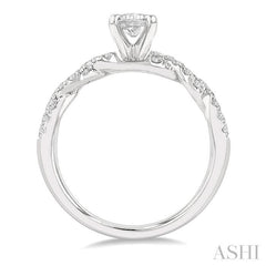 7/8 ctw Twisted Shank Round Cut Diamond Engagement Ring With 1/2 ct Emerald Cut Center Stone in 14K White Gold 7/8 ctw Twisted Shank Round Cut Diamond Engagement Ring With 1/2 ct Emerald Cut Center Stone in 14K White Gold