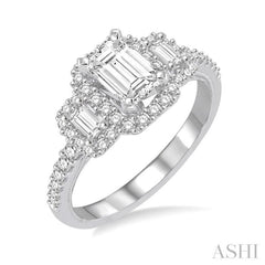 5/8 Ctw Diamond Ladies Engagement Ring with 1/4 Ct Emerald Cut Center Stone in 14K White Gold 5/8 Ctw Diamond Ladies Engagement Ring with 1/4 Ct Emerald Cut Center Stone in 14K White Gold