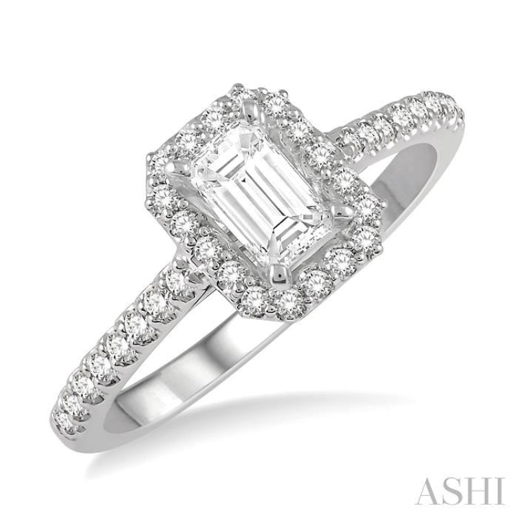 3/8 Ctw Emerald Cut Diamond Ladies Engagement Ring with 1/4 Ct Emerald Cut Center Stone in 14K White Gold 3/8 Ctw Emerald Cut Diamond Ladies Engagement Ring with 1/4 Ct Emerald Cut Center Stone in 14K White Gold