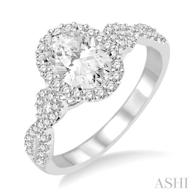 1/2 Ctw Oval Cut Diamond Ladies Engagement Ring with 1/3 Ct Oval Cut Center Stone in 14K White Gold 1/2 Ctw Oval Cut Diamond Ladies Engagement Ring with 1/3 Ct Oval Cut Center Stone in 14K White Gold