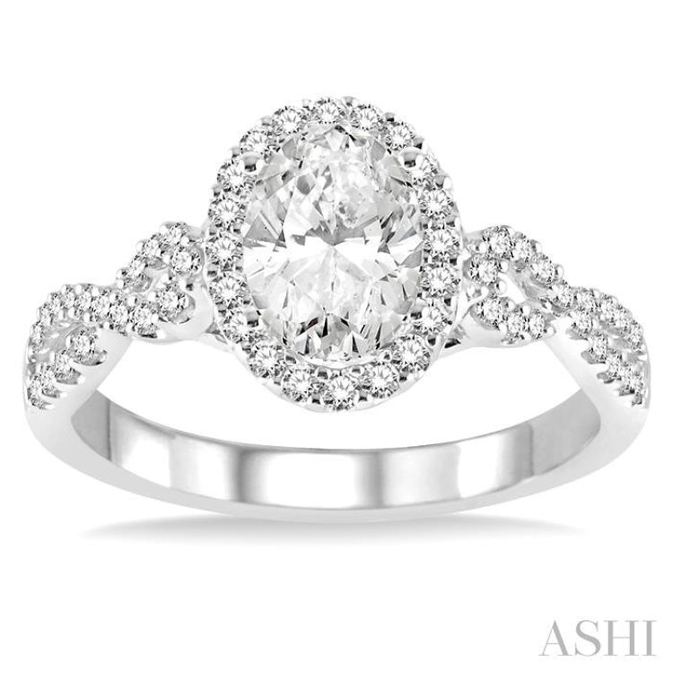 1/2 Ctw Oval Cut Diamond Ladies Engagement Ring with 1/3 Ct Oval Cut Center Stone in 14K White Gold 1/2 Ctw Oval Cut Diamond Ladies Engagement Ring with 1/3 Ct Oval Cut Center Stone in 14K White Gold