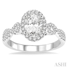 1/2 Ctw Oval Cut Diamond Ladies Engagement Ring with 1/3 Ct Oval Cut Center Stone in 14K White Gold 1/2 Ctw Oval Cut Diamond Ladies Engagement Ring with 1/3 Ct Oval Cut Center Stone in 14K White Gold