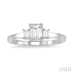 3/8 Ctw Octagonal and Baguette Diamond Ladies Engagement Ring with 1/3 Ct Emerald cut Center Stone in 14K White Gold 3/8 Ctw Octagonal and Baguette Diamond Ladies Engagement Ring with 1/3 Ct Emerald cut Center Stone in 14K White Gold