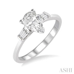 1/2 Ctw Baguette and Pear Cut Diamond Ladies Engagement Ring with 1/3 Ct Pear Cut Center Stone in 14K White Gold 1/2 Ctw Baguette and Pear Cut Diamond Ladies Engagement Ring with 1/3 Ct Pear Cut Center Stone in 14K White Gold
