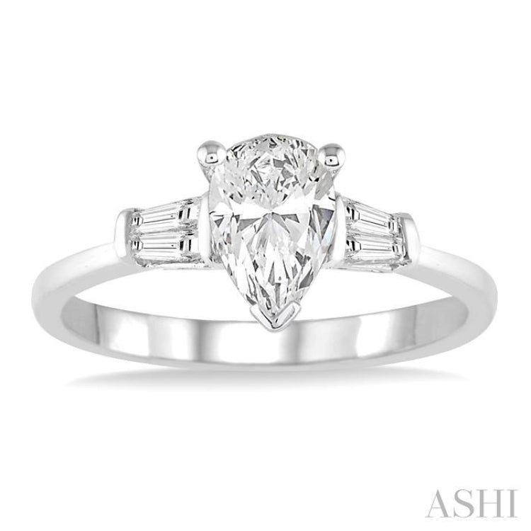 1/2 Ctw Baguette and Pear Cut Diamond Ladies Engagement Ring with 1/3 Ct Pear Cut Center Stone in 14K White Gold 1/2 Ctw Baguette and Pear Cut Diamond Ladies Engagement Ring with 1/3 Ct Pear Cut Center Stone in 14K White Gold