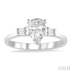 1/2 Ctw Baguette and Pear Cut Diamond Ladies Engagement Ring with 1/3 Ct Pear Cut Center Stone in 14K White Gold 1/2 Ctw Baguette and Pear Cut Diamond Ladies Engagement Ring with 1/3 Ct Pear Cut Center Stone in 14K White Gold