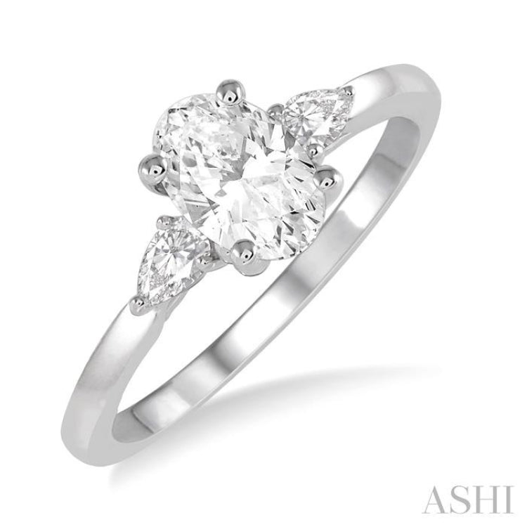 1/2 Ctw Oval and Pear Cut Diamond Ladies Engagement Ring with 1/3 Ct Oval Cut Center Stone in 14K White Gold 1/2 Ctw Oval and Pear Cut Diamond Ladies Engagement Ring with 1/3 Ct Oval Cut Center Stone in 14K White Gold