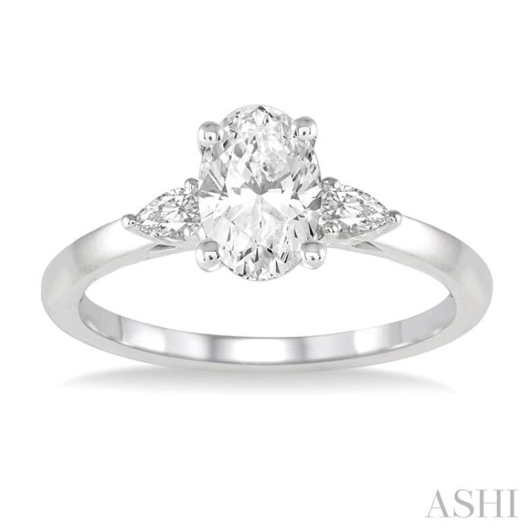 1/2 Ctw Oval and Pear Cut Diamond Ladies Engagement Ring with 1/3 Ct Oval Cut Center Stone in 14K White Gold 1/2 Ctw Oval and Pear Cut Diamond Ladies Engagement Ring with 1/3 Ct Oval Cut Center Stone in 14K White Gold