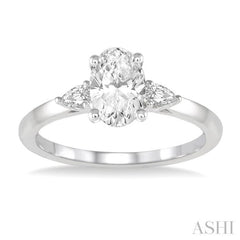 1/2 Ctw Oval and Pear Cut Diamond Ladies Engagement Ring with 1/3 Ct Oval Cut Center Stone in 14K White Gold 1/2 Ctw Oval and Pear Cut Diamond Ladies Engagement Ring with 1/3 Ct Oval Cut Center Stone in 14K White Gold